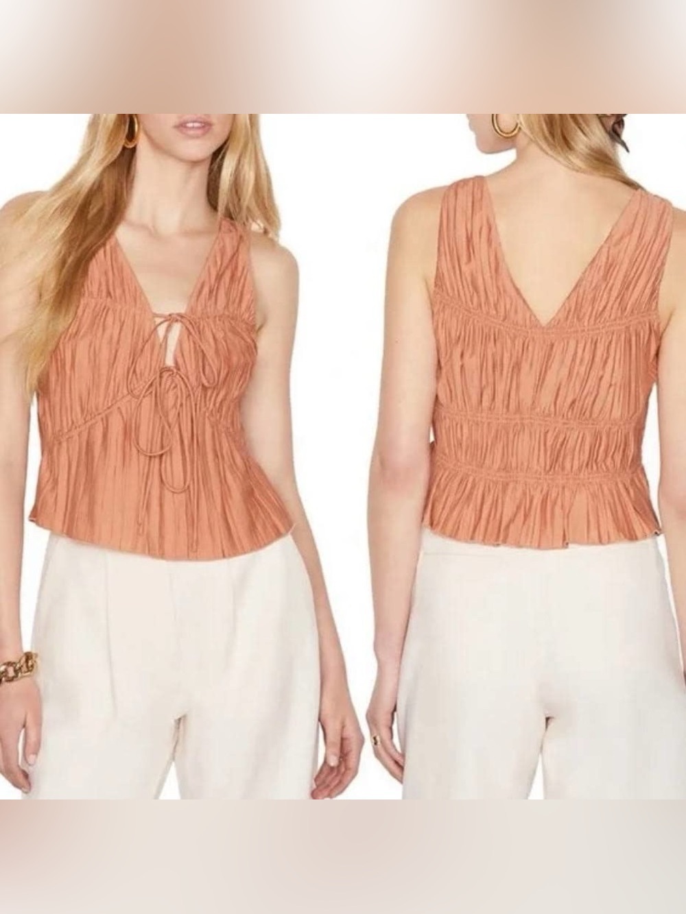 FRAME Rust-Orange Blouse with Gathered Detail Size Medium